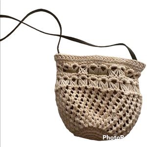 #luckybrand white macrame purse with a green interior
